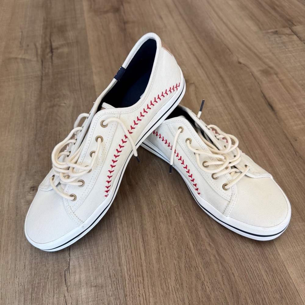 Keds Kickstart Baseball Stitch Cream Canvas Sneakers Womens size 10